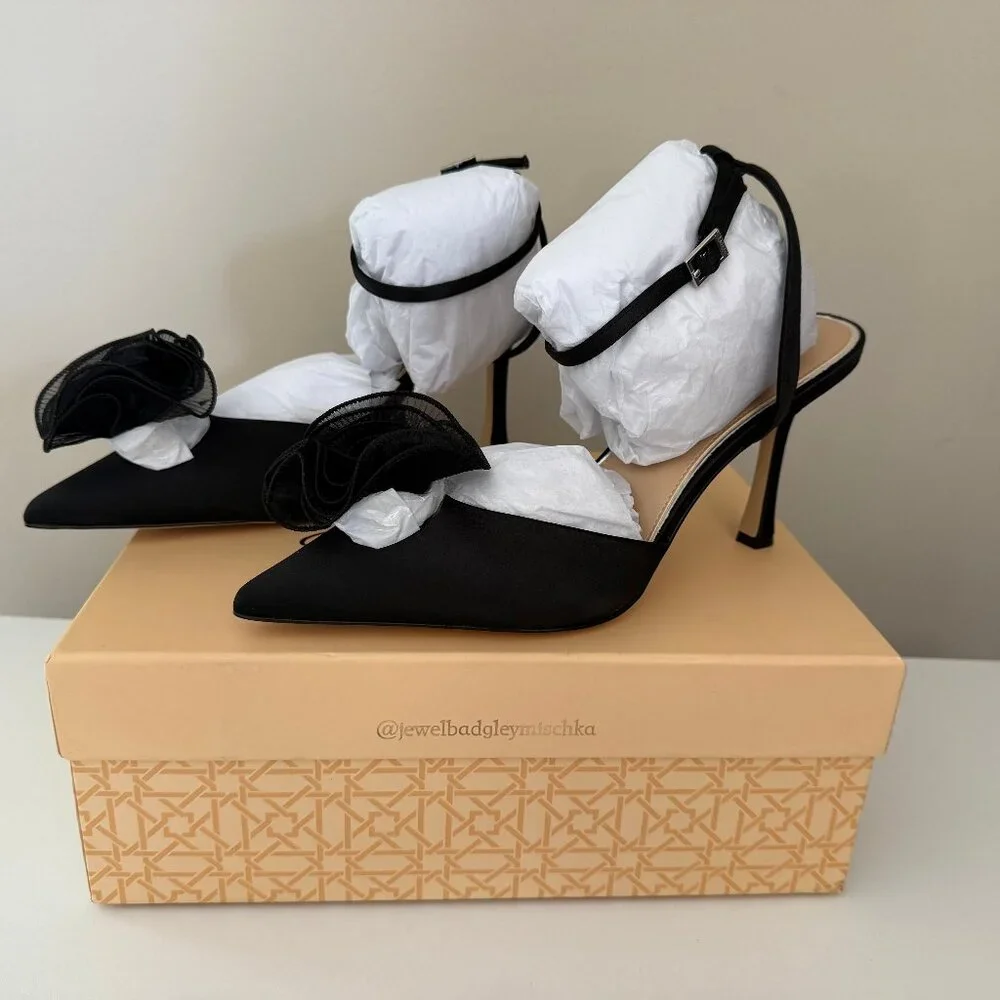 New in Box Jewel Badgley Mischka Taylee Black Ankle Strap Stiletto Heels 10 - Picture 2 of 12